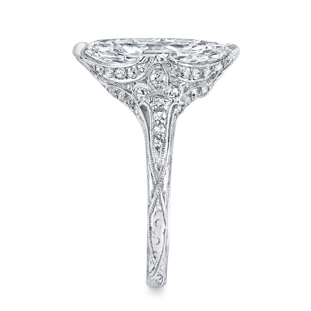Antique "Modified Marquise Brilliant" Diamond, Platinum Ring