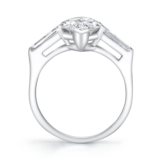 Mid-Century "Marquise Brilliant" Diamond, Platinum Engagement Ring Suite