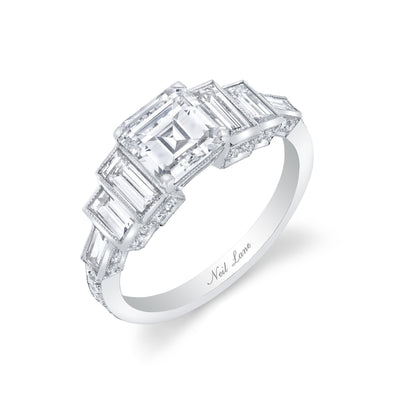 Neil Lane Couture Design Art Deco Style Square Emerald-Cut Diamond, Platinum Ring