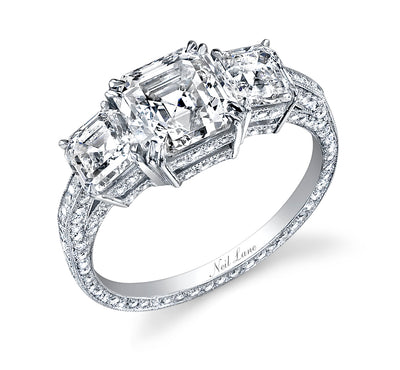 Neil Lane Couture "Three Stone" Square Emerald Cut Diamond, Platinum Ring