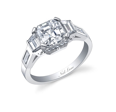 Neil Lane Couture Art Deco Style Square Emerald-Cut Diamond, Platinum Ring