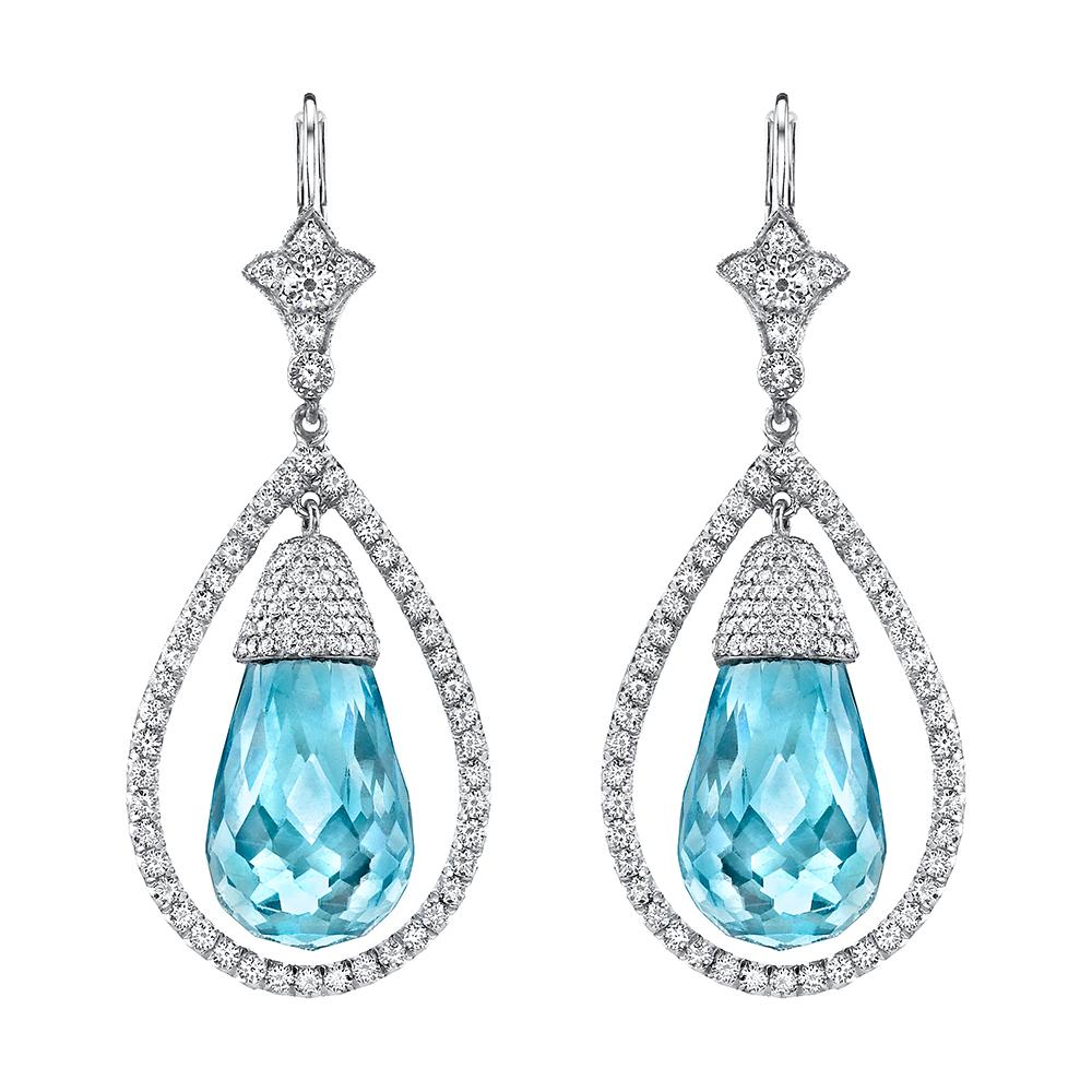 Neil Lane Couture Aquamarine, Diamond, Platinum Earrings