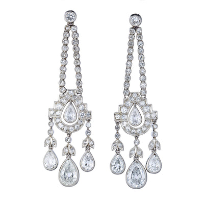 Art Deco Diamond, Platinum Chandelier Earrings