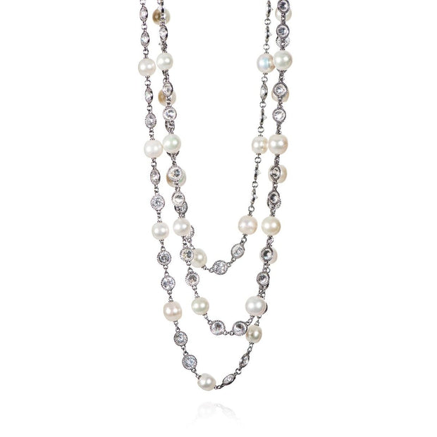 Neil Lane Couture Diamond And Pearl, Platinum Necklace