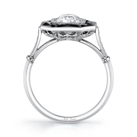 Neil Lane Couture Design Art Deco Style Old European-Cut Diamond, Onyx, Platinum Ring