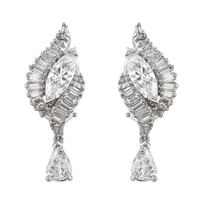 Mid-Century Diamond, 18K White Gold Earrings