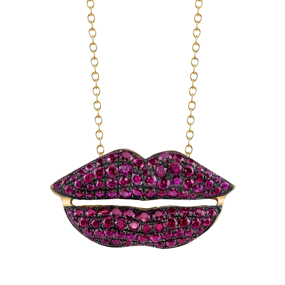 Neil Lane Couture Ruby, Yellow Gold "Lips" Pendant Necklace