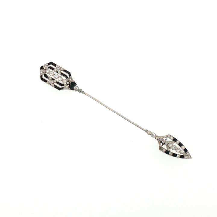 Art Deco Diamond, Calibre-cut Onyx, Platinum Jabot