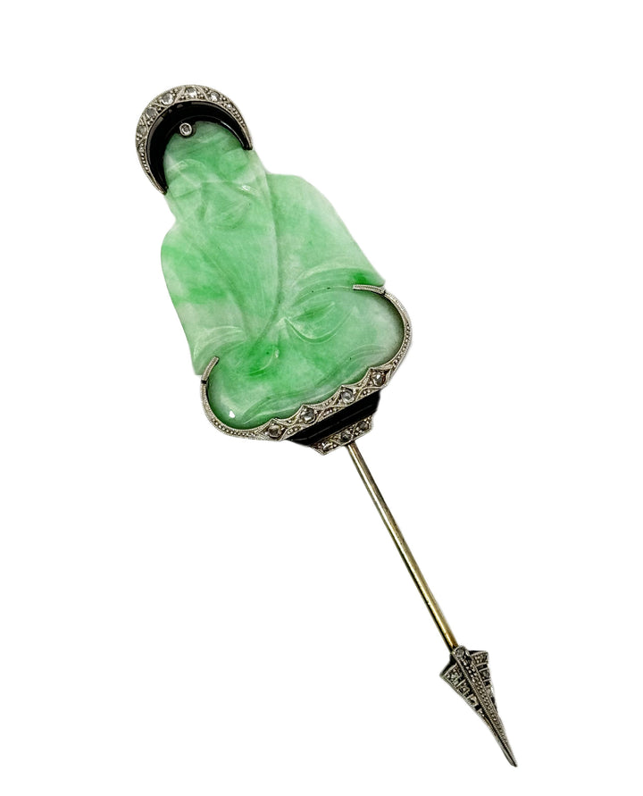 Art Deco Diamond ,Jade, Platinum and, Gold Buddha Jabot