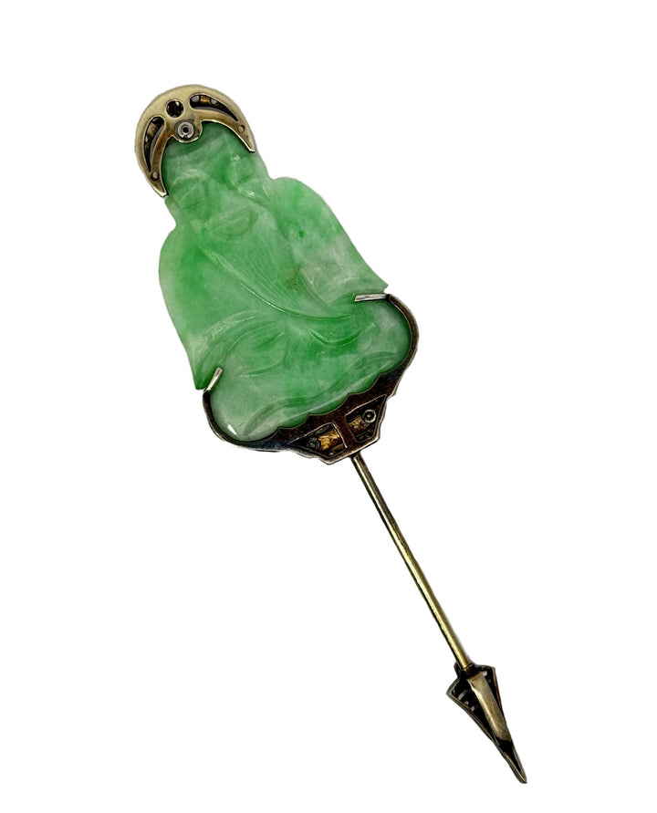 Art Deco Diamond ,Jade, Platinum and, Gold Buddha Jabot