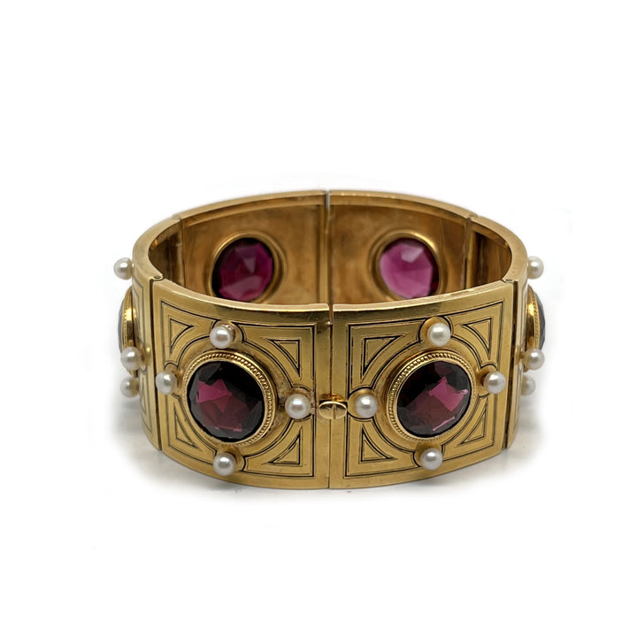 Victorian Garnet & Pearl Bangle Bracelet