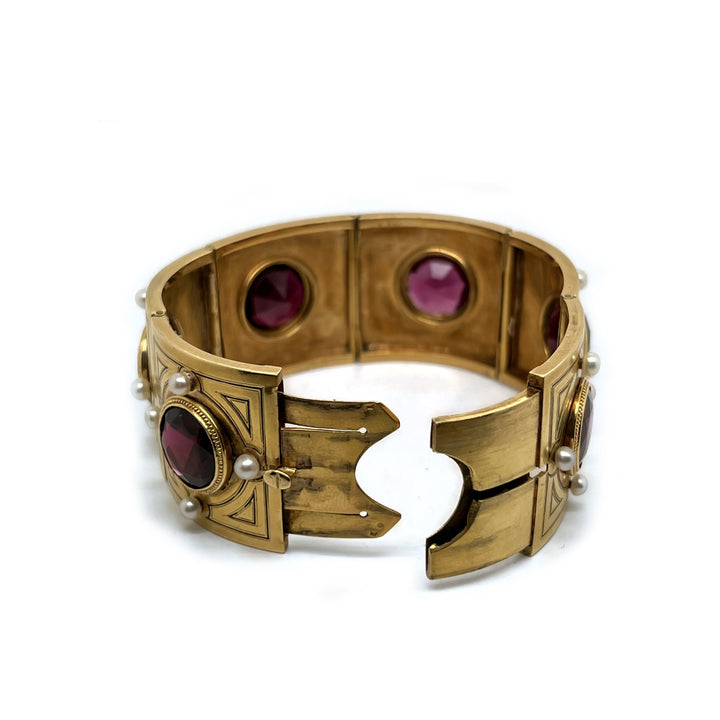 Victorian Garnet & Pearl Bangle Bracelet