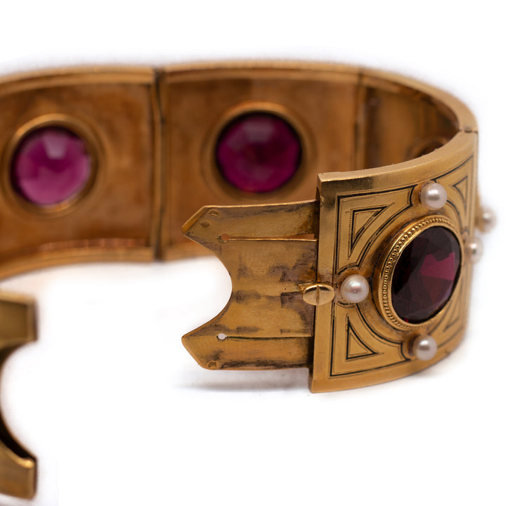 Victorian Garnet & Pearl Bangle Bracelet