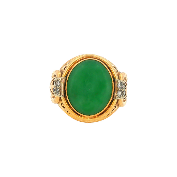Vintage Jade, Diamond, 14k Gold Ring
