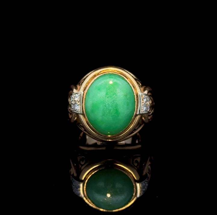 Vintage Jade, Diamond, 14k Gold Ring
