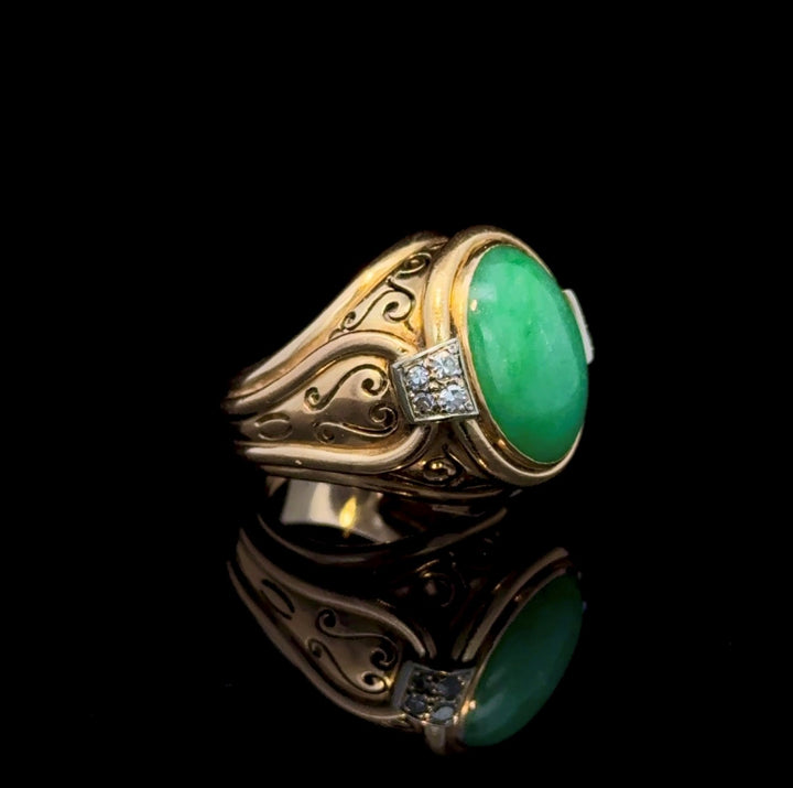 Vintage Jade, Diamond, 14k Gold Ring
