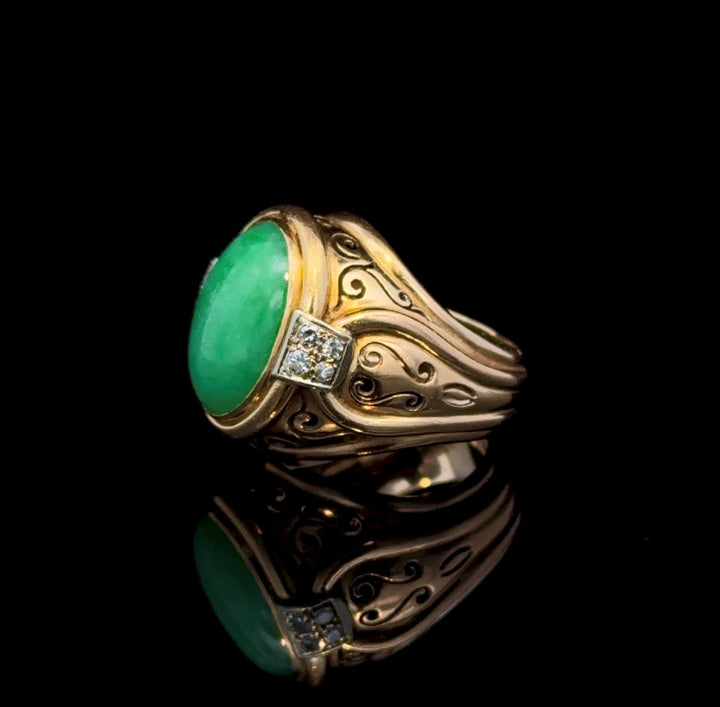 Vintage Jade, Diamond, 14k Gold Ring