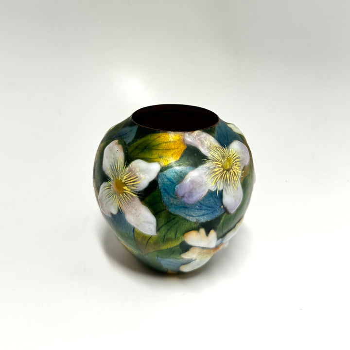Art Nouveau Copper ,Glass Enamel Bud Vase