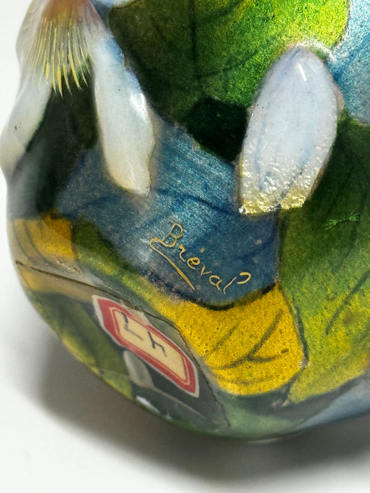 Art Nouveau Copper ,Glass Enamel Bud Vase