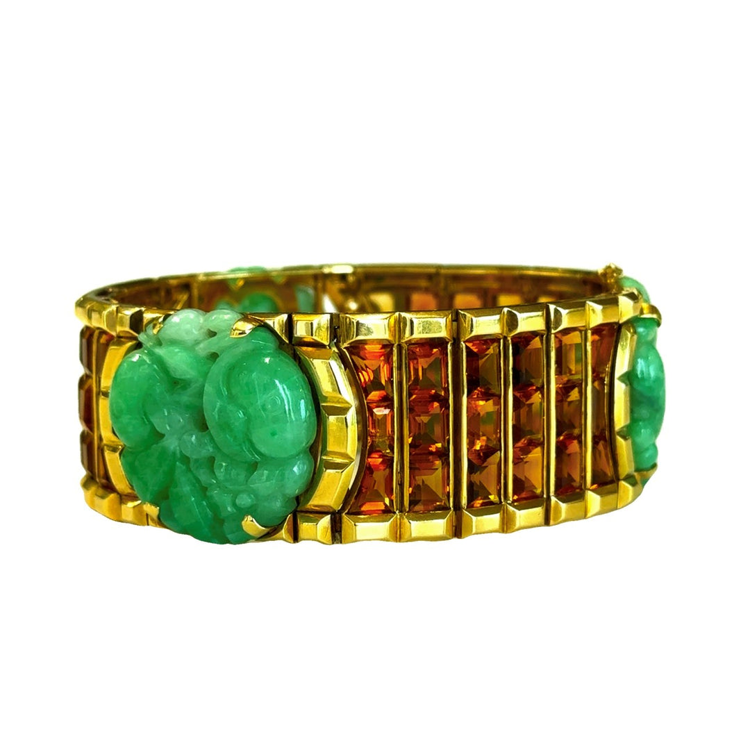 Art Deco French Gold Citrine and Jade Bracelet