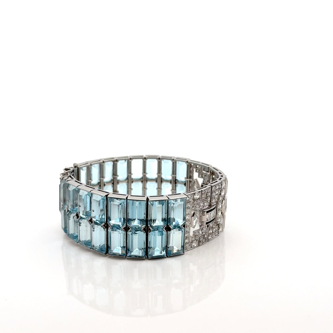 Art Deco  Aquamarine Platinum Bracele