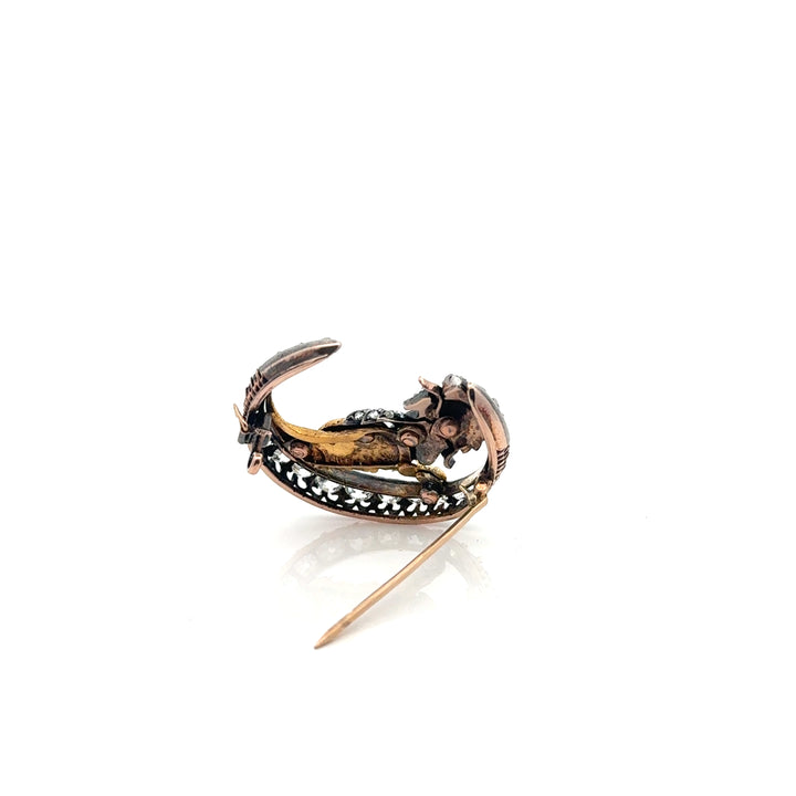 Antique Silver-Topped Gold Griffin/Lion Crescent Brooch