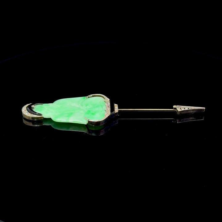 Art Deco Diamond ,Jade, Platinum and, Gold Buddha Jabot