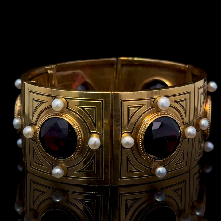 Victorian Garnet & Pearl Bangle Bracelet