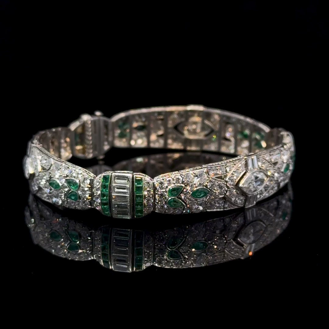 Art Deco Diamond, Emerald, Platinum Bracelet