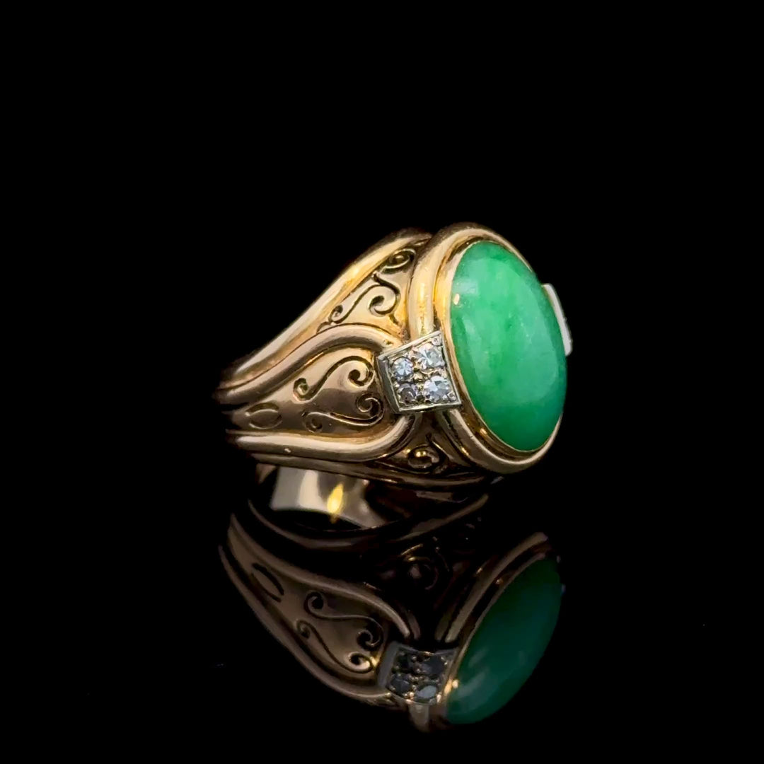 Vintage Jade, Diamond, 14k Gold Ring