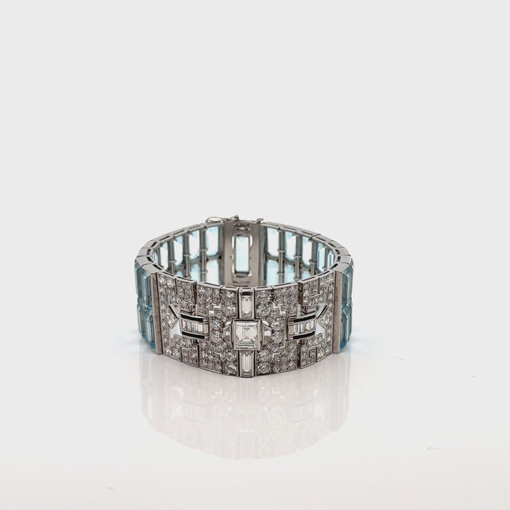 Art Deco  Aquamarine Platinum Bracele