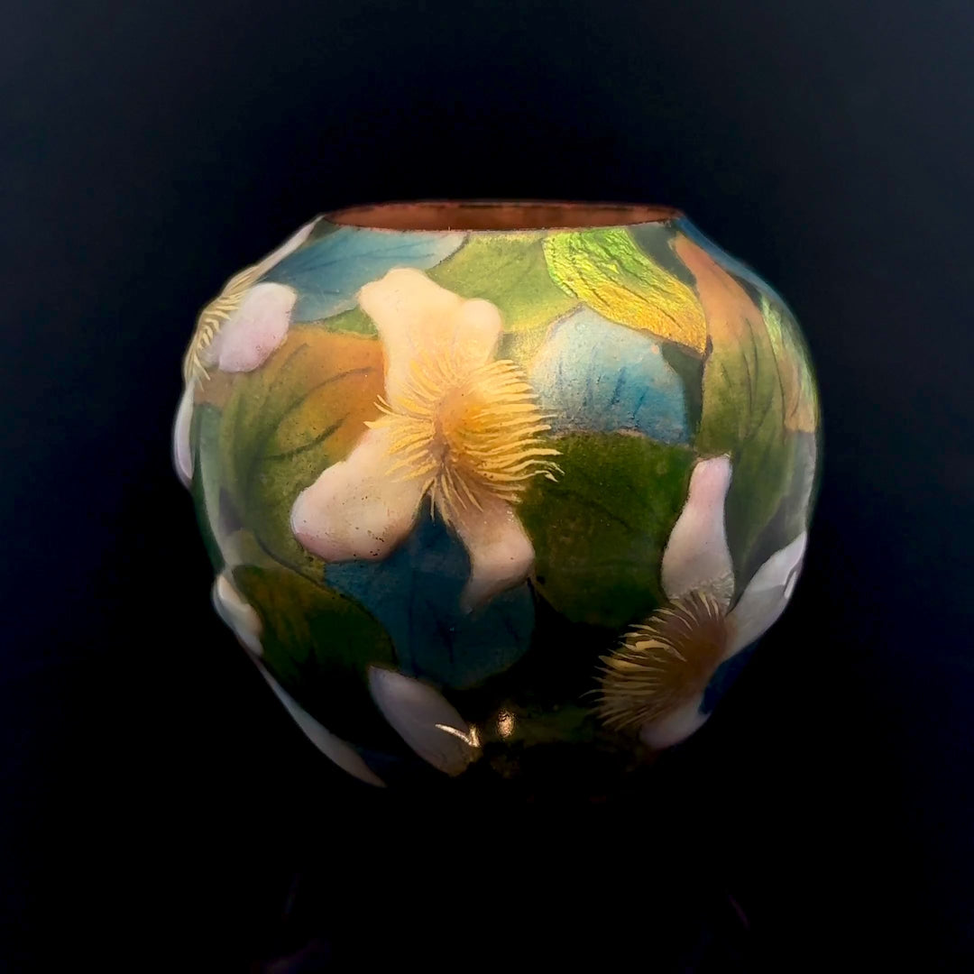 Art Nouveau Copper ,Glass Enamel Bud Vase