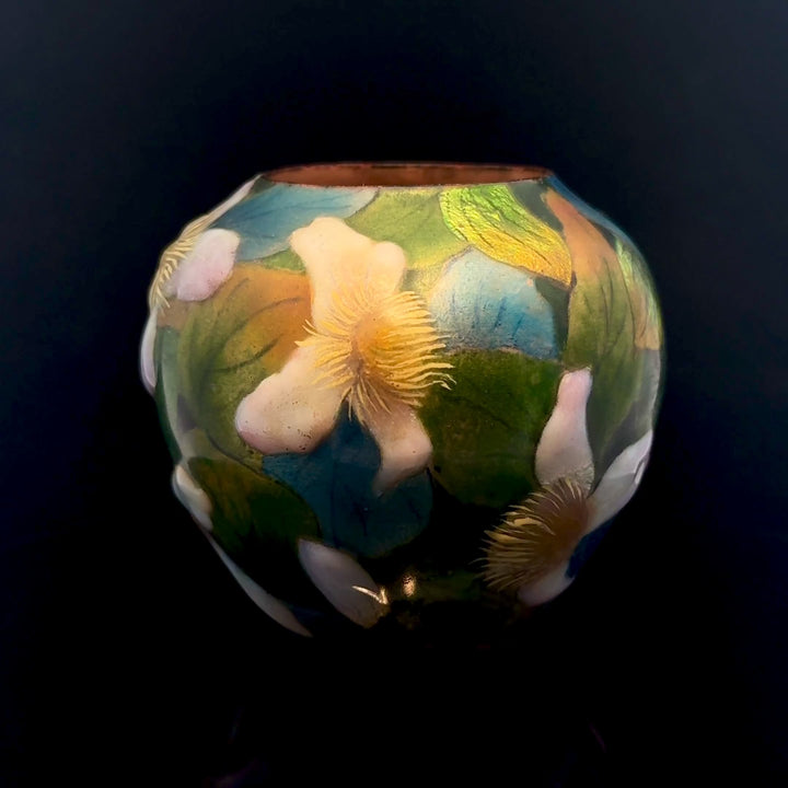 Art Nouveau Copper ,Glass Enamel Bud Vase