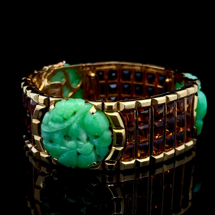 Art Deco French Gold Citrine and Jade Bracelet
