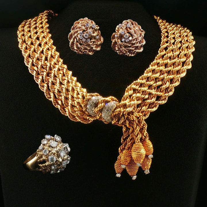 Mid Century 18k Gold & Diamond Necklace