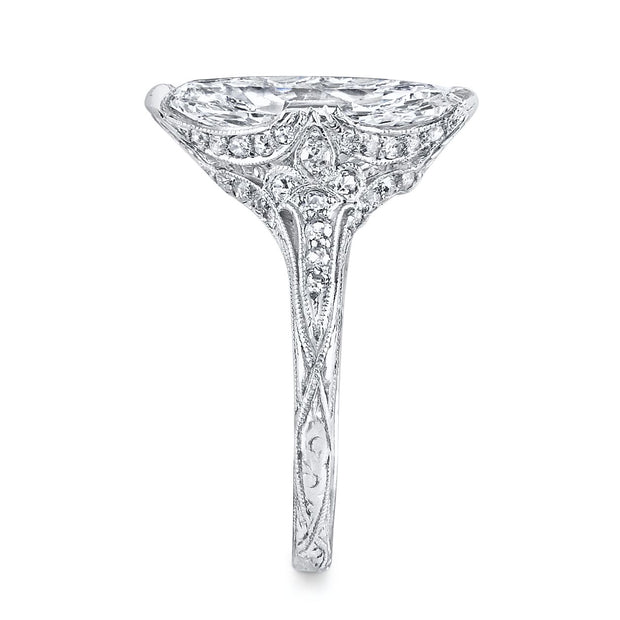 Antique "Modified Marquise Brilliant" Diamond, Platinum Ring