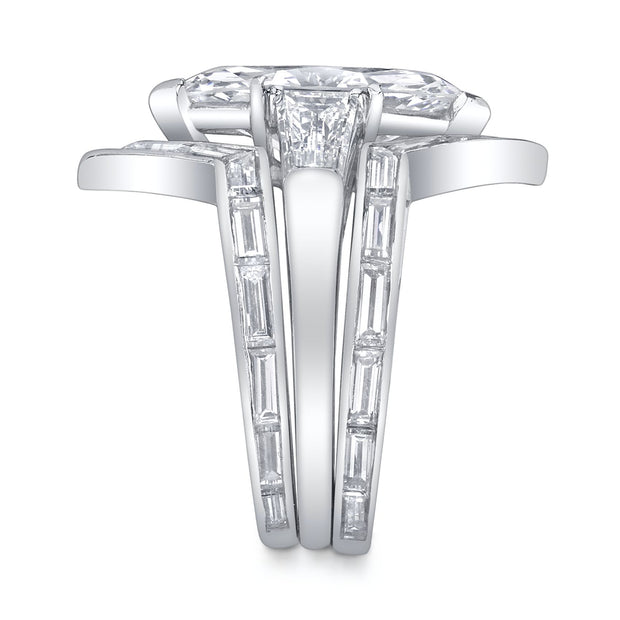Mid-Century "Marquise Brilliant" Diamond, Platinum Engagement Ring Suite