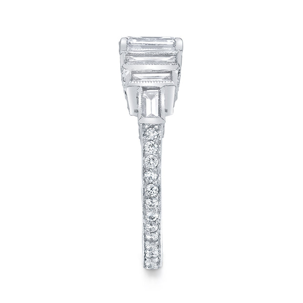 Vintage Design Art Deco Style Square Emerald-Cut Diamond, Platinum Ring