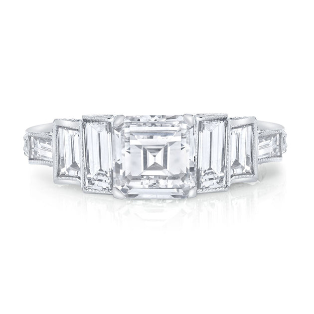 Vintage Design Art Deco Style Square Emerald-Cut Diamond, Platinum Rin ...