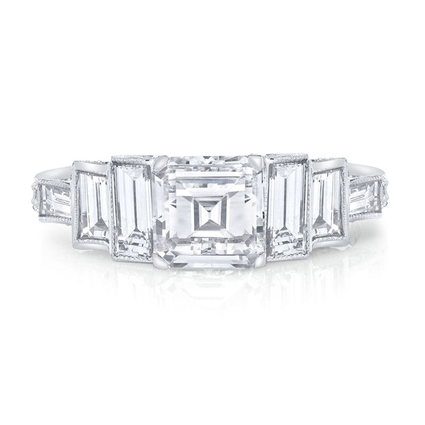 Neil Lane Couture Art Deco Style Square Emerald-Cut Diamond, Platinum Ring