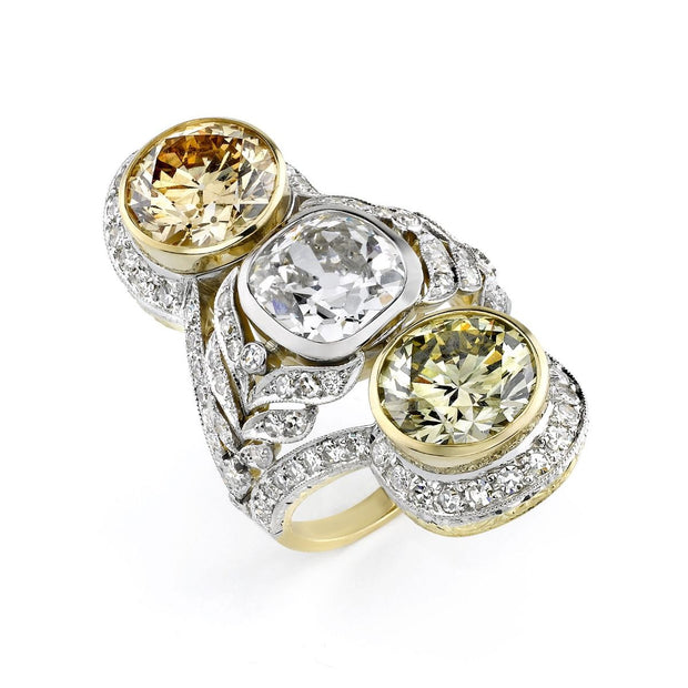 Neil Lane Couture Fancy Color Diamond, Platinum, Gold Three Stone Ring