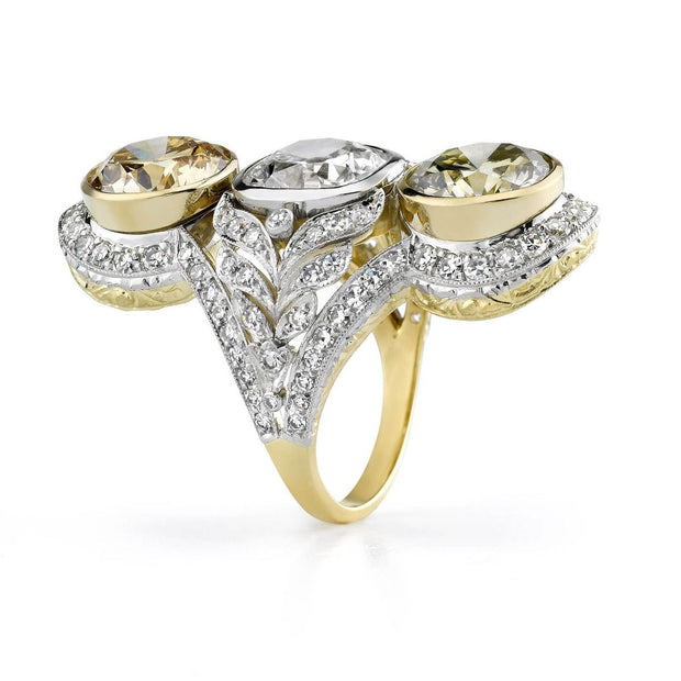 Neil Lane Couture Fancy Color Diamond, Platinum, Gold Three Stone Ring