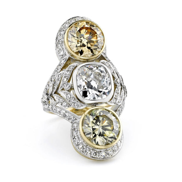 Neil Lane Couture Fancy Color Diamond, Platinum, Gold Three Stone Ring