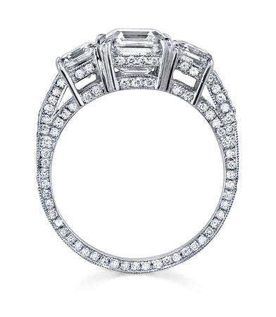 Neil Lane Couture Design "Three Stone" Square Emerald Cut Diamond, Platinum Ring
