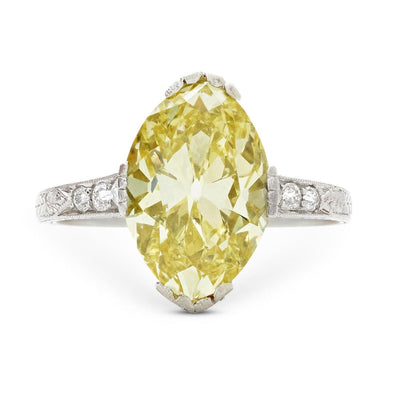 Edwardian Fancy Intense Yellow Diamond, Platinum Ring