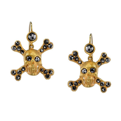 Neil Lane Couture Colored Diamond, 14K Yellow Gold Skull Earrings