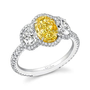 Neil Lane Couture Design Yellow & White Diamond Three Stone Platinum Ring