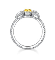Neil Lane Couture Design Yellow & White Diamond Three Stone Platinum Ring