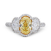 Neil Lane Couture Design Yellow & White Diamond Three Stone Platinum Ring