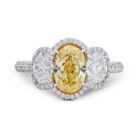 Neil Lane Couture Design Yellow & White Diamond Three Stone Platinum Ring